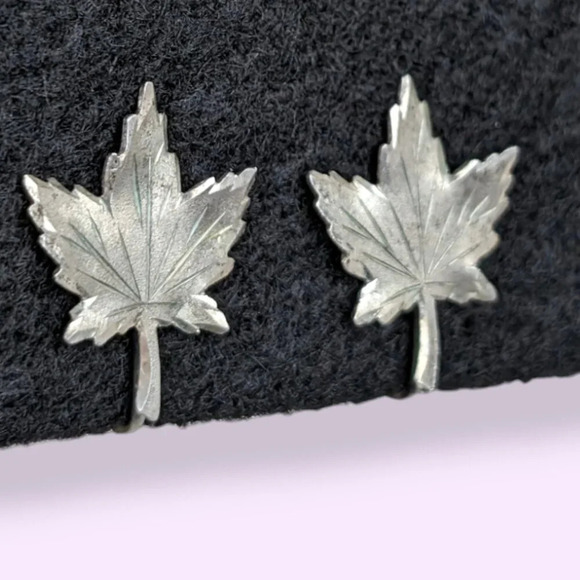 Vintage Sterling Maple Leaf Earrings - Picture 2 of 6